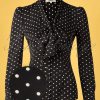 50s Emerson Dots Blouse in Black and Ivory