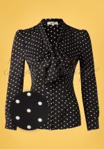 50s Emerson Dots Blouse in Black and Ivory