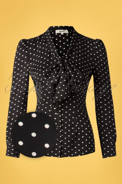 50s Emerson Dots Blouse in Black and Ivory