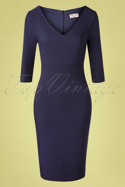 50s Stella Pencil Dress in Navy