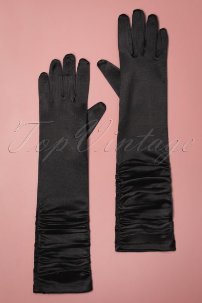 50s Sophia Black Satin Gloves
