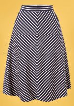 60s Juno Jersey Breton Stripe Skirt in Blue