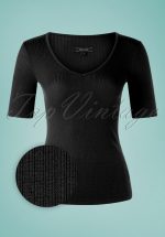 60s Carice Tencel Rib V Top in Black