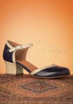 60s Fleet Leather Pumps in Navy and Beige