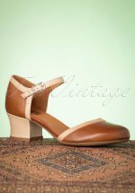 60s Fleet Leather Pumps in Brandy and Beige