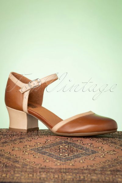 60s Fleet Leather Pumps in Brandy and Beige