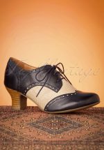 40s Tully Leather Shoe Booties in Navy and Cream