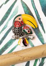 50s Tucan Brooch in Black and Yellow