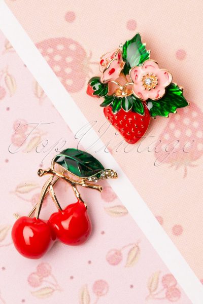 50s Fruity Brooch Set in Red