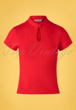 50s Mandarin Collar Top in Red