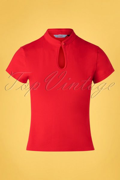 50s Mandarin Collar Top in Red