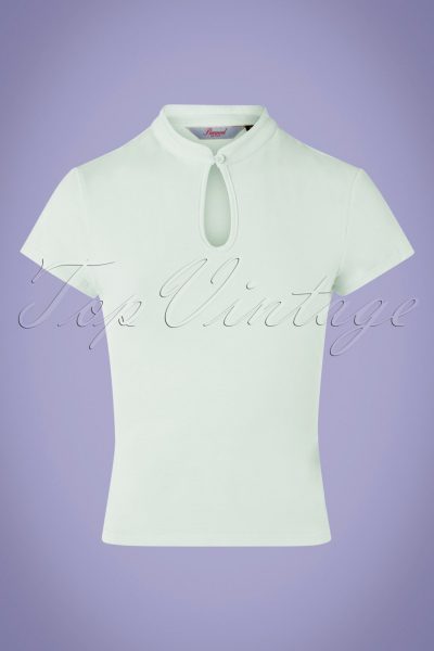 50s Mandarin Collar Top in Mint