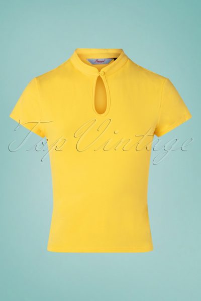 50s Mandarin Collar Top in Yellow