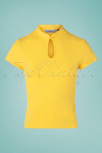 50s Mandarin Collar Top in Yellow