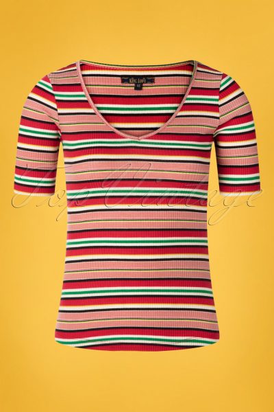 60s Carice Poolside Stripes V Top in Chili Red