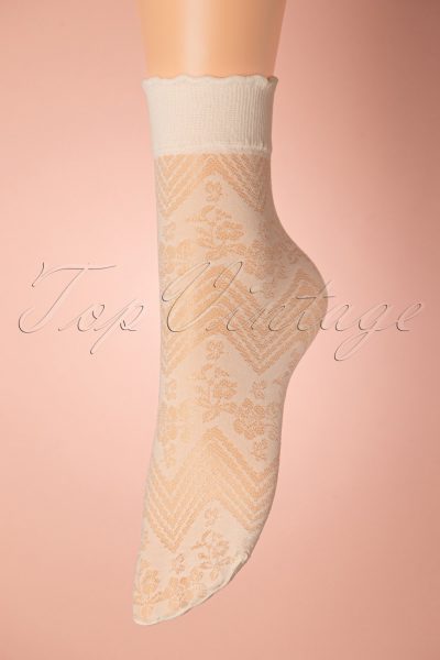 60s Flowerbed Socks in Ecru