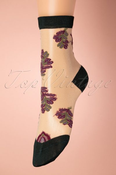 70s Belle Flower Socks in Dark Green