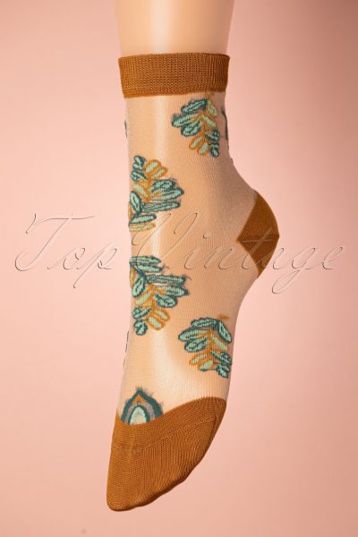 70s Belle Flower Socks in Dull Gold