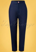 50s Diner Days Trousers in Dark Blue