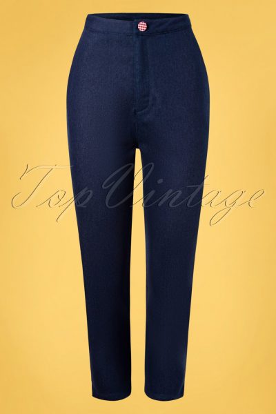 50s Diner Days Trousers in Dark Blue