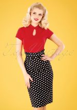 50s Polka Frill Pencil Skirt in Black