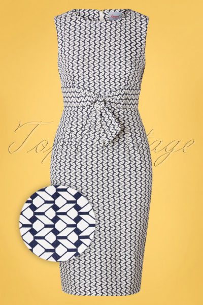 60s Tile Wiggle Dress in Navy
