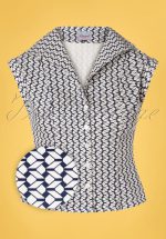 40s Tina Tile Blouse in Navy