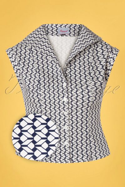 40s Tina Tile Blouse in Navy