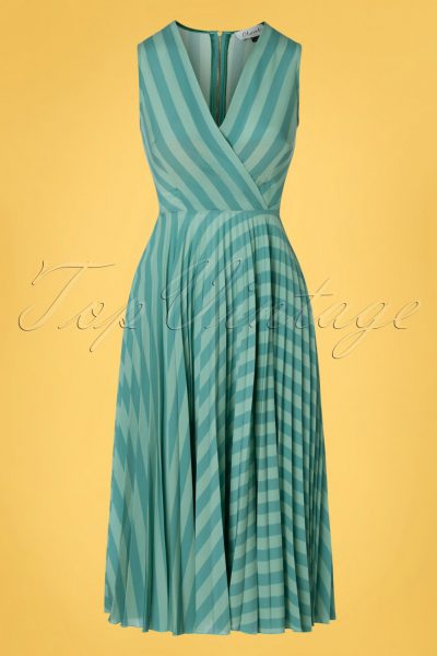 60s Skylar Pleated Wrap Dress in Minty Teal