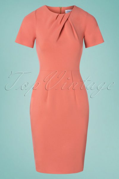 60s Vivianna Pencil Dress in Coral Pink