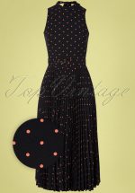 50s Penny Polkadot Pleated Dress in Black and Pink