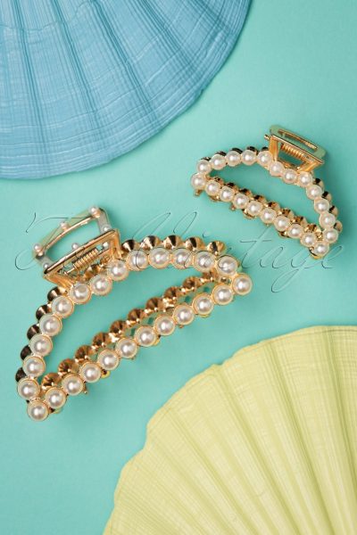 Pearly Hair Clip Set in Gold