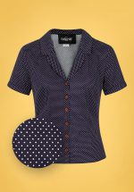 50s Caterina Mini Polka Dot Shirt in Navy