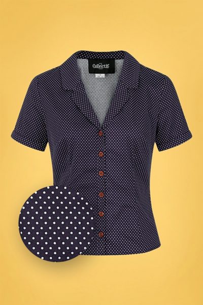 50s Caterina Mini Polka Dot Shirt in Navy