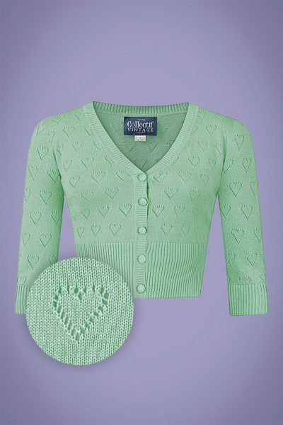 50s Evie Heart Cardigan in Mint Green