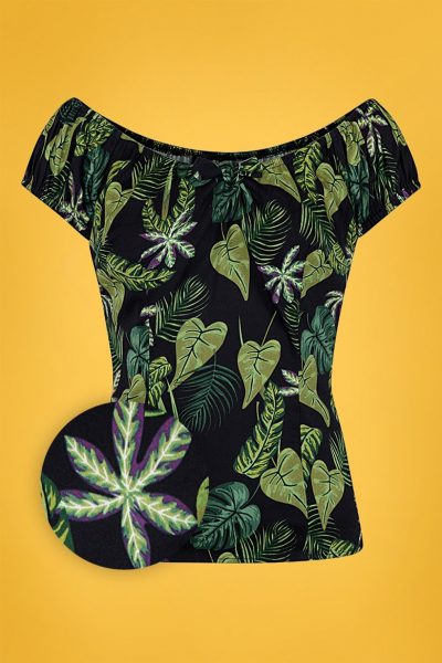 50s Lorena Forest Top in Black and Green