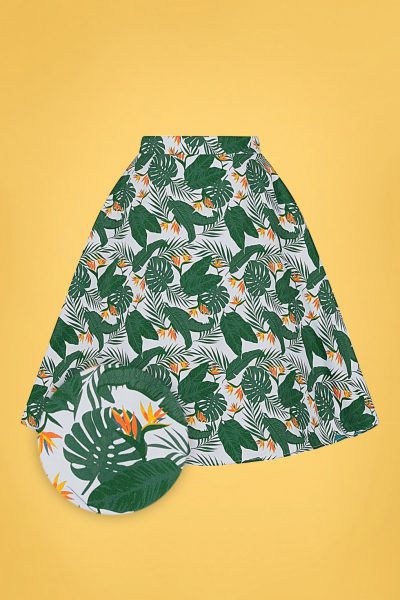 50s Mattie Bird of Paradise Swing Skirt in Ivory and Green