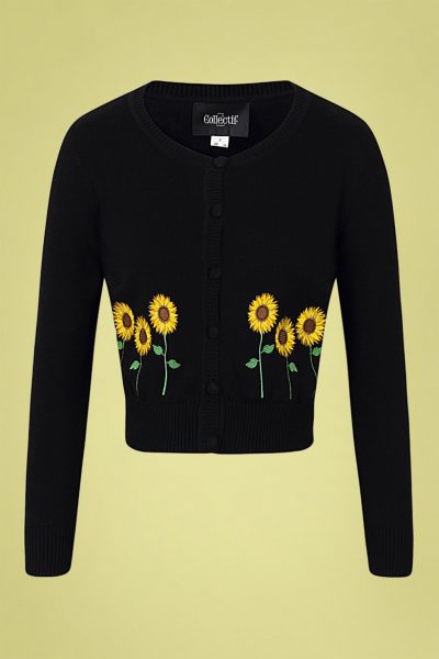 50s Abigail Sunflower Cardigan in Black