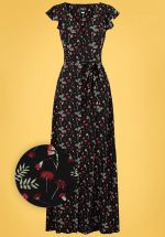 70s Thelma Pressed Flower Maxi Dress in Black