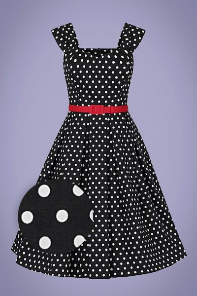 50s Jill Polka Dot Swing Dress in Black