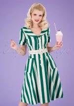 50s Brette Striped Swing Dress in Green and White