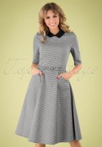 50s Winona Houndstooth Swing Dress in Black and White