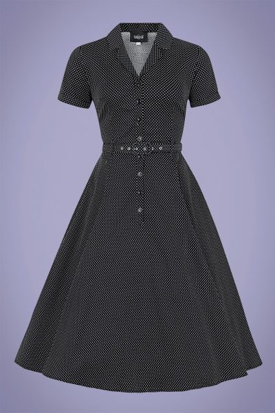 50s Caterina Mini Polka Dot Swing Dress in Black