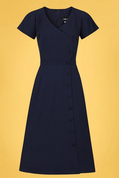 50s Cherilynn Plain Swing Dress in Navy