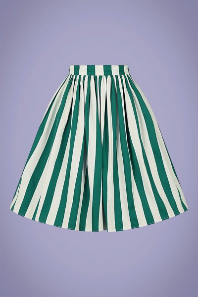 50s Jasmine Glade Stripe Swing Skirt in Green and Ivory