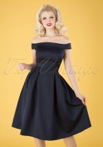 50s Anastasia Satin Swing Dress in Navy