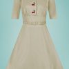 40s Doriane Cherry Swing Dress in Beige