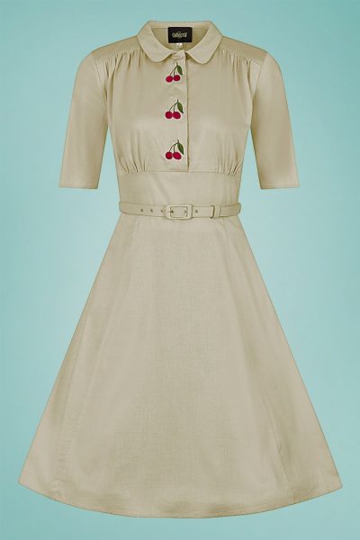40s Doriane Cherry Swing Dress in Beige