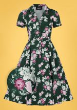 40s Caterina Vintage Bloom Swing Dress in Dark Green