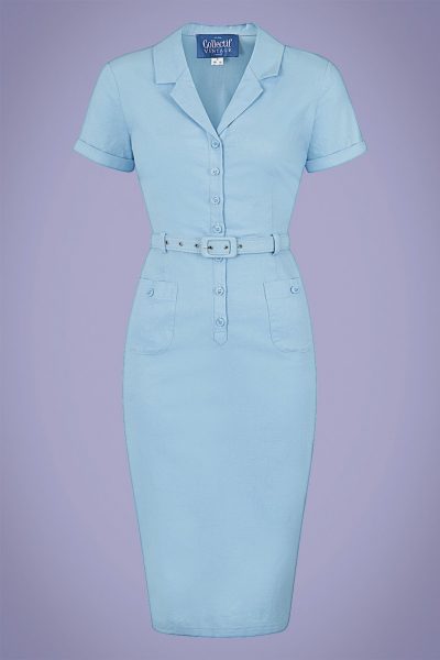 50s Caterina Pencil Dress in Light Blue